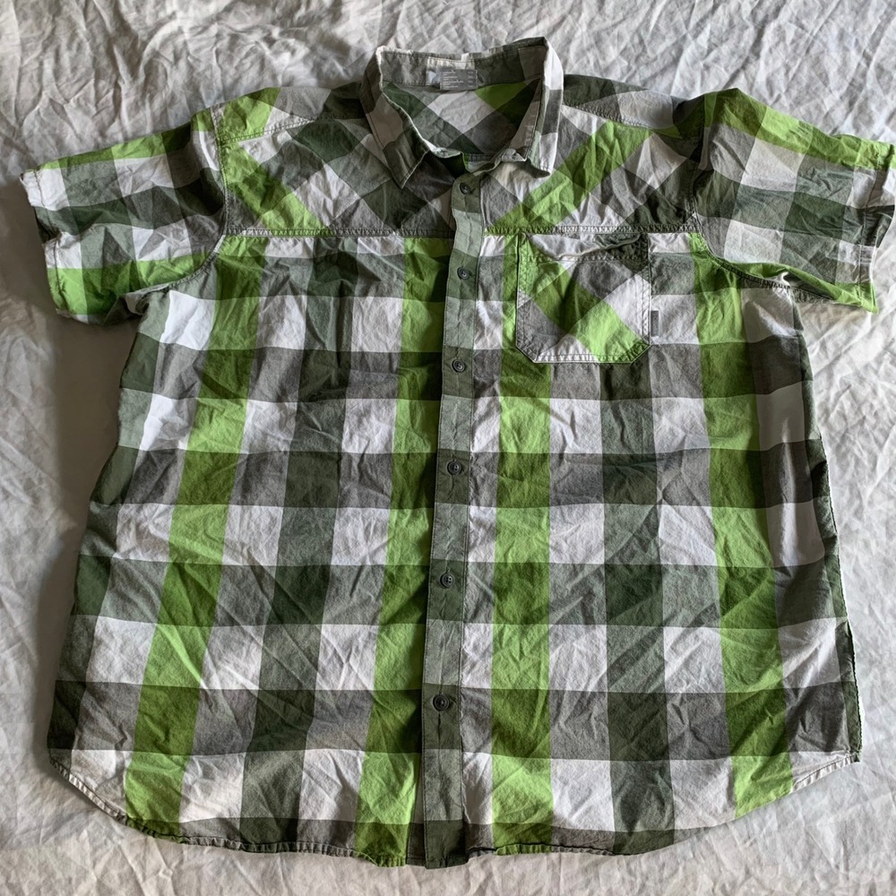 Columbia Thompson Hill Mens XXL Green Plaid Short Sleeve Button Up Shirt AM0125
